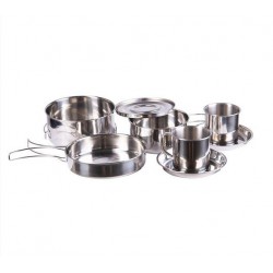 Set de cocina Mil-Tec 8 piezas de acero inoxidable.